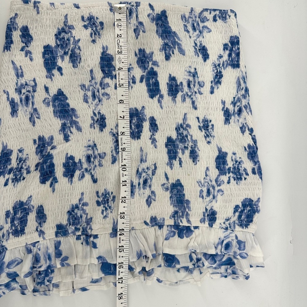 Privy 2 Piece Skirt Set Baby Doll Top Smocked L Blue White Floral Cottage Beach - Picture 4 of 8